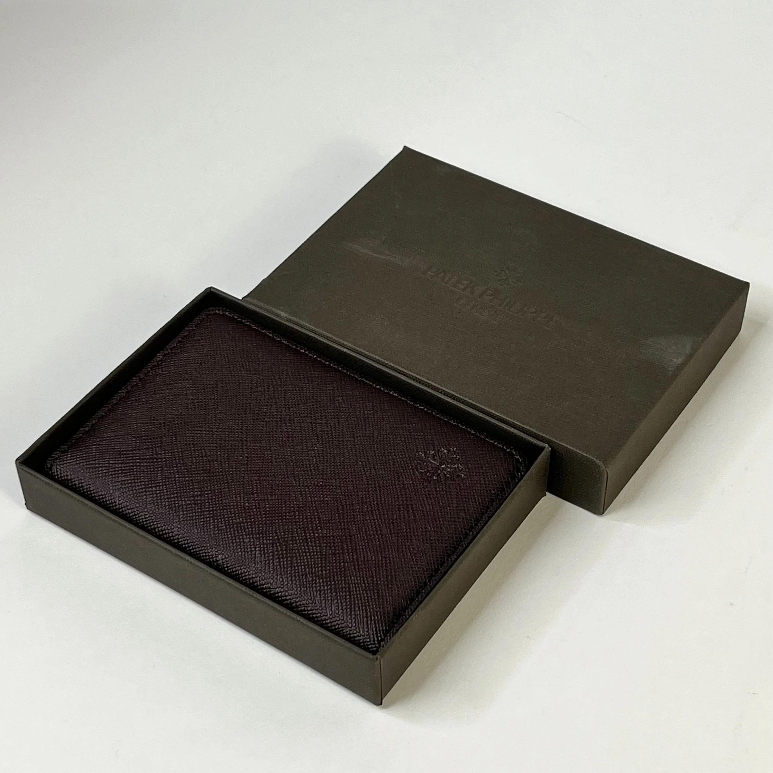 Patek Philippe Brown Saffiano Leather Card Holder Genève with Box